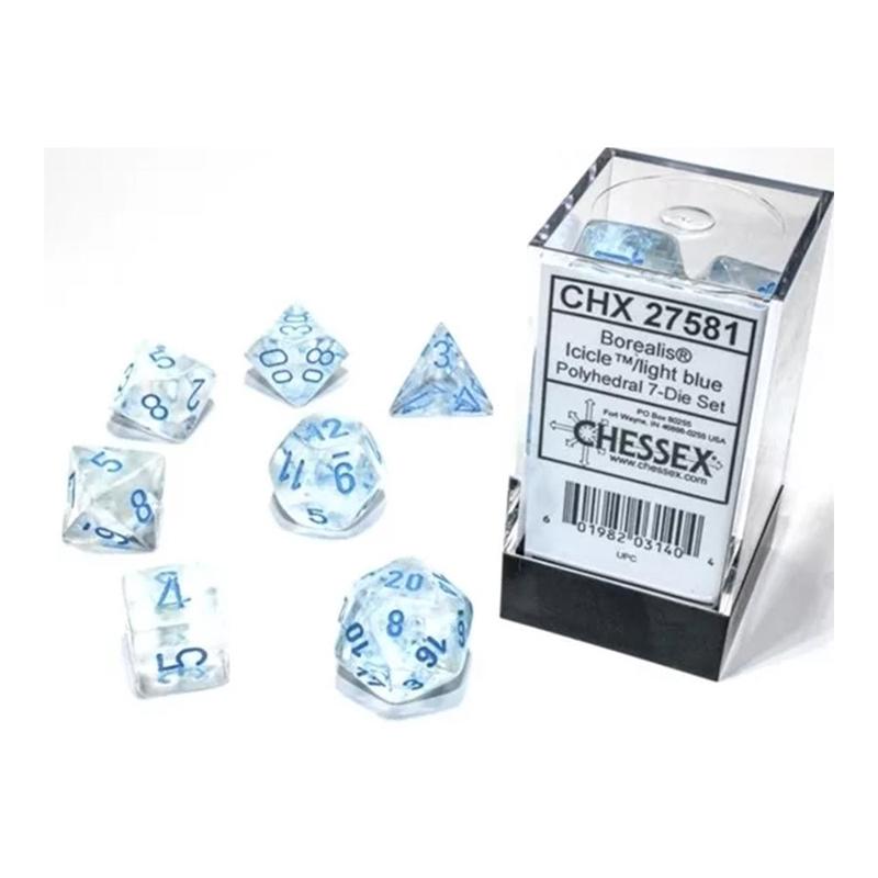 Chessex 27581 Borealis icicle/blue lightning poly set