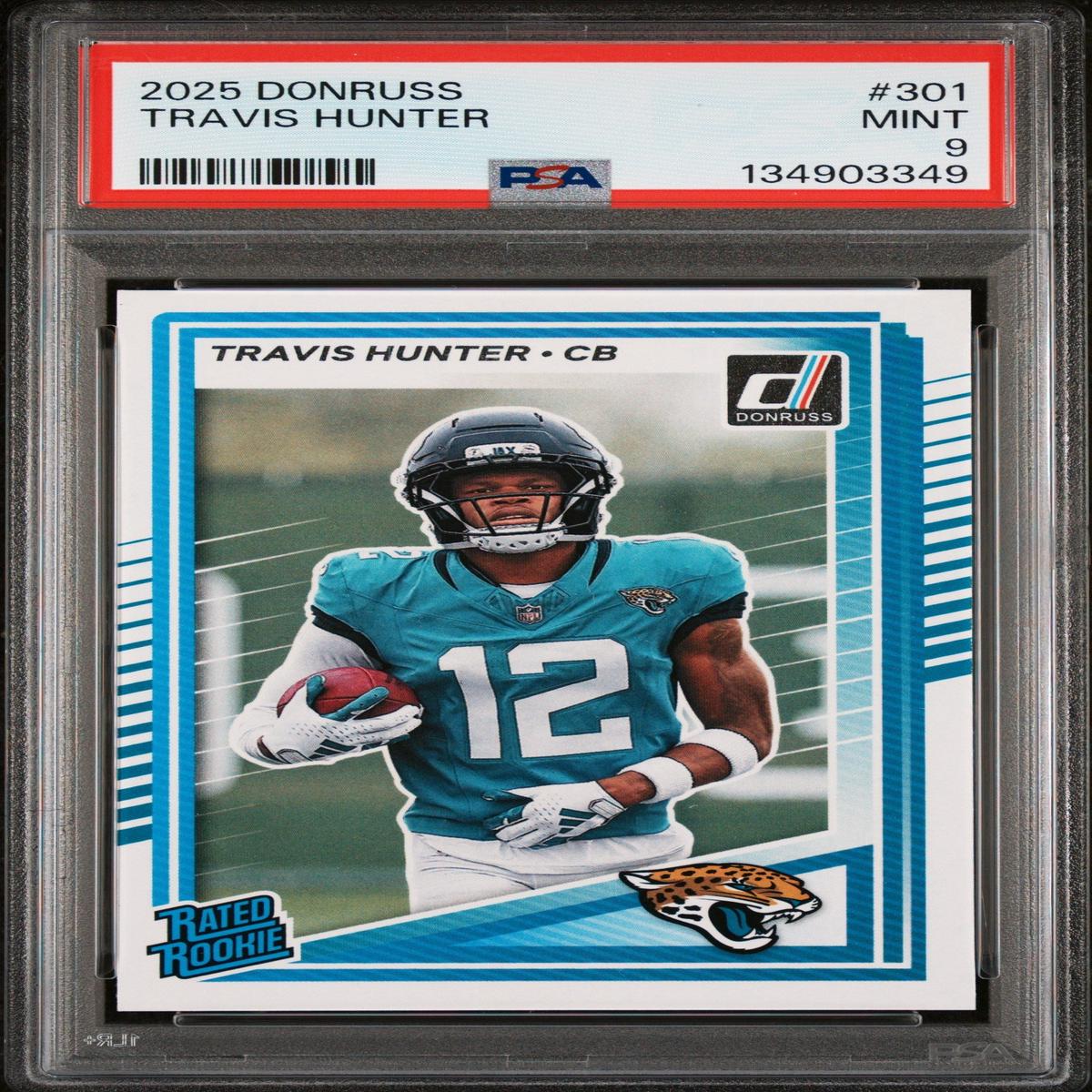 Graded 2025 Panini Donruss Travis Hunter #301 Rookie RC Football Card PSA 9 Mint