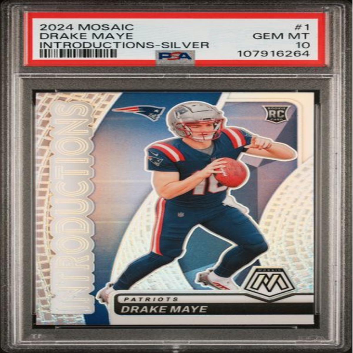 Graded 2024 Panini Mosaic Drake Maye #1 Introductions Silver Rookie RC Football Card PSA 10 Gem Mint