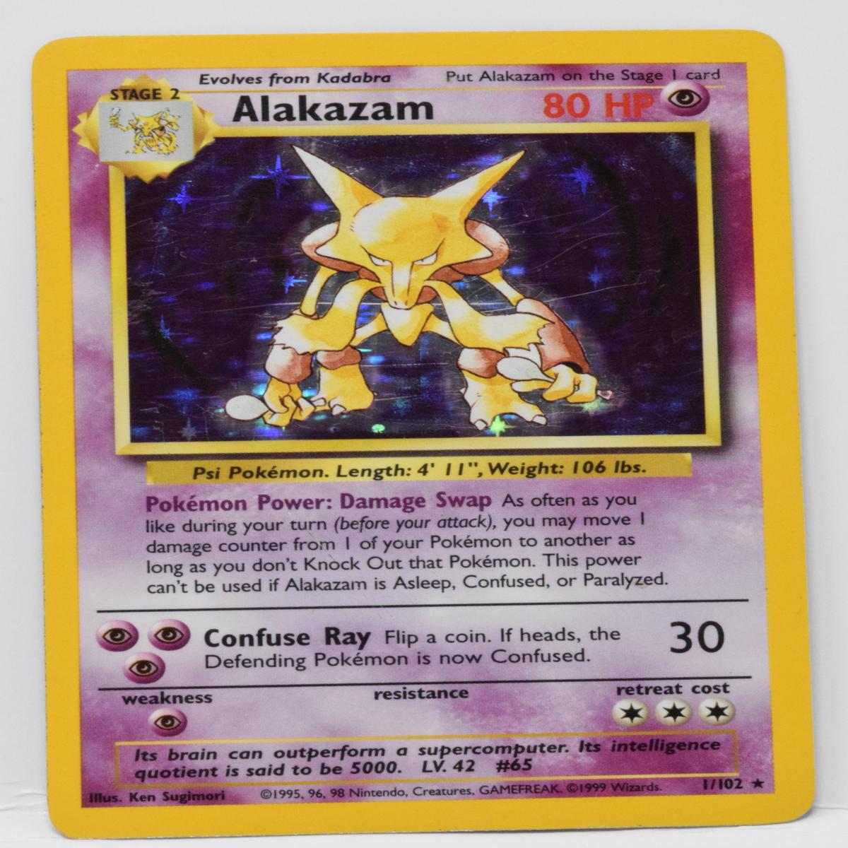 Pokemon Alakazam Card Base Unlimited Holo 1/102 HP