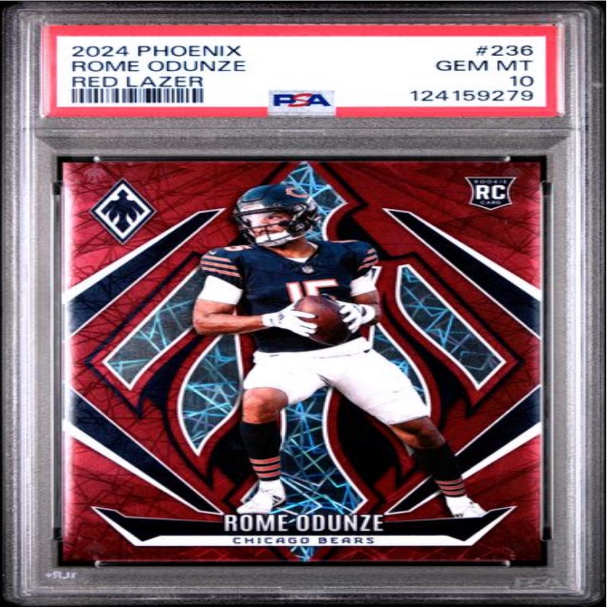 Graded 2024 Panini Phoenix Rome Odunze #236 Red Lazer /199 Rookie RC Football Card PSA 10 Gem Mint