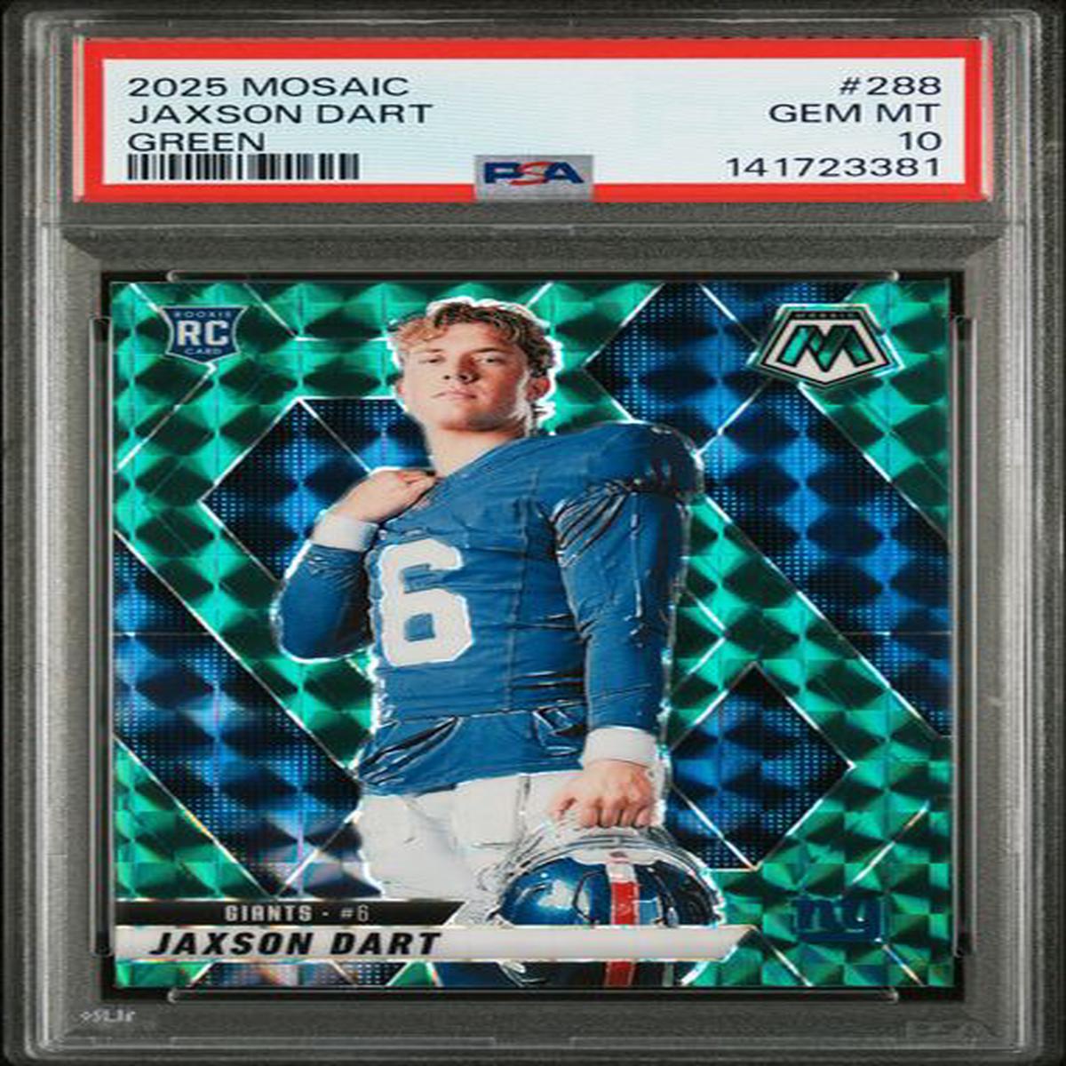 Graded 2025 Panini Mosaic Jaxson Dart #288 Green Rookie RC Football Card PSA 10 Gem Mint