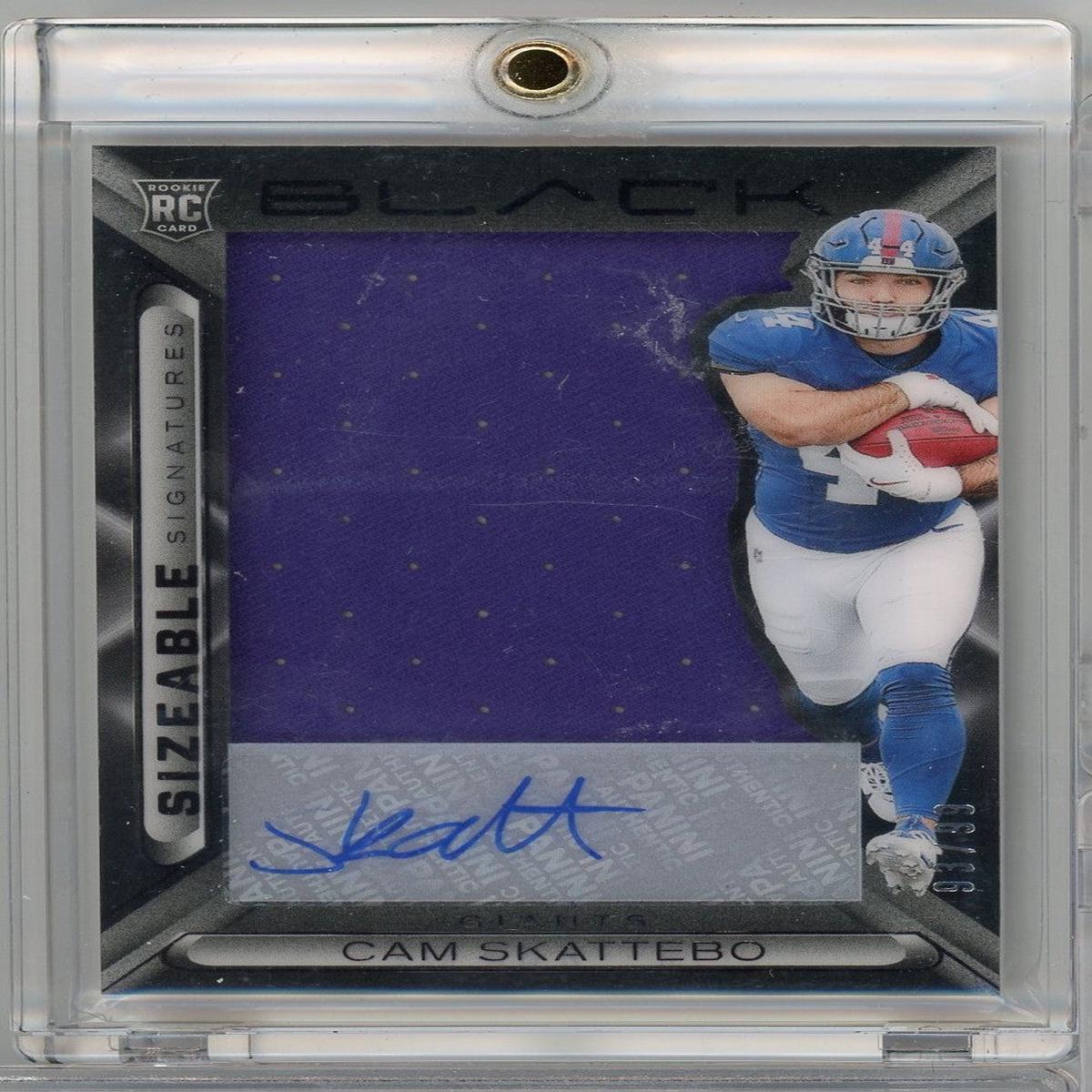 2025 Panini Black Cam Skattebo #SSRCSO /99 Sizable Signatures Relic Auto Rookie RC Football Card