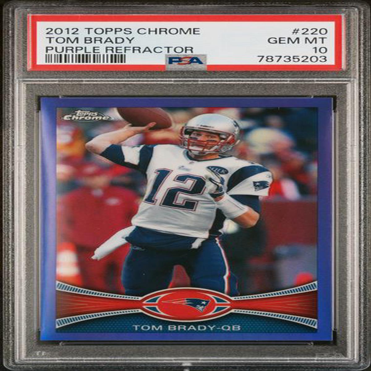 Graded 2012 Topps Chrome Tom Brady #220 Purple Refractor /499 Football Card PSA 10 Gem Mint