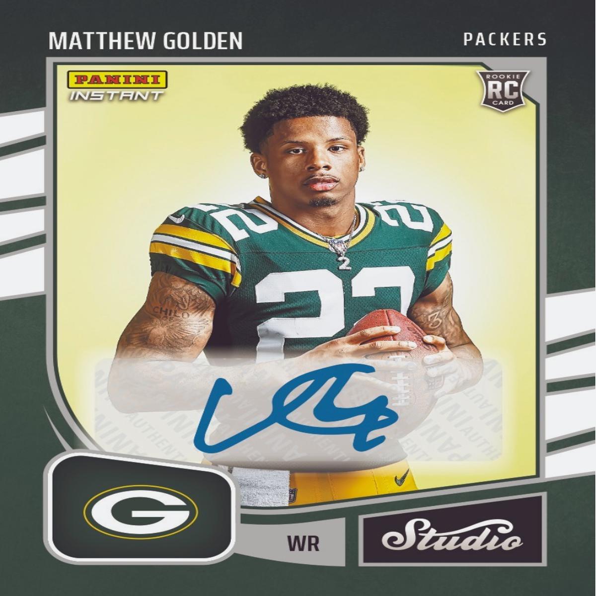 2025 Panini Instant NFL Matthew Golden #SR21 Studio Rookies Auto /99 Green Bay Packers Rookie RC Football Card
