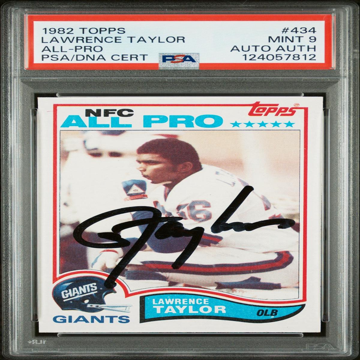 Graded 1982 Topps Lawrence Taylor #434 Rookie RC Signed Football Card PSA 9 Card - Auto Grade Authentic