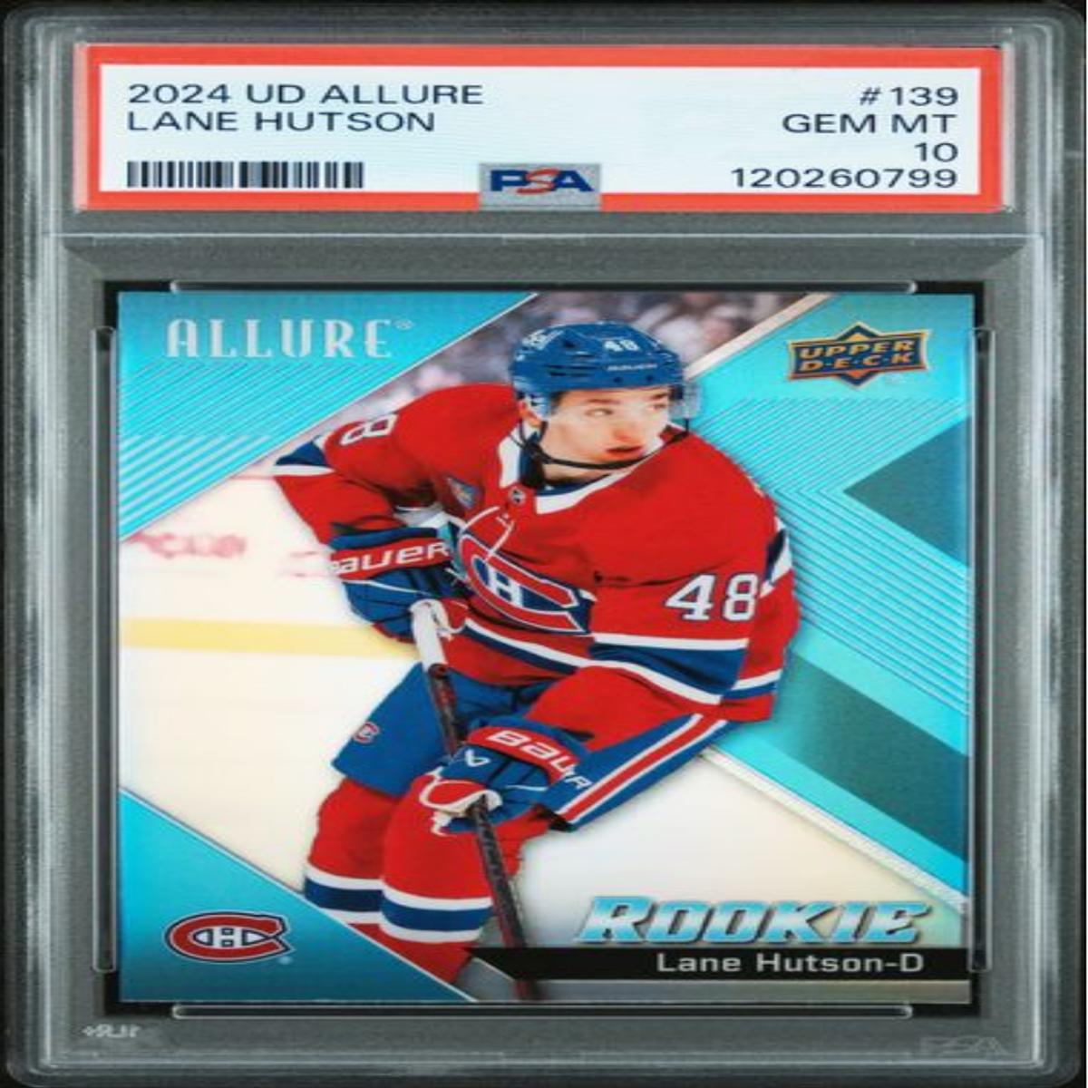 Graded 2024 Upper Deck Allure Lane Hutson #139 Rookie RC Hockey Card PSA 10 Gem Mint