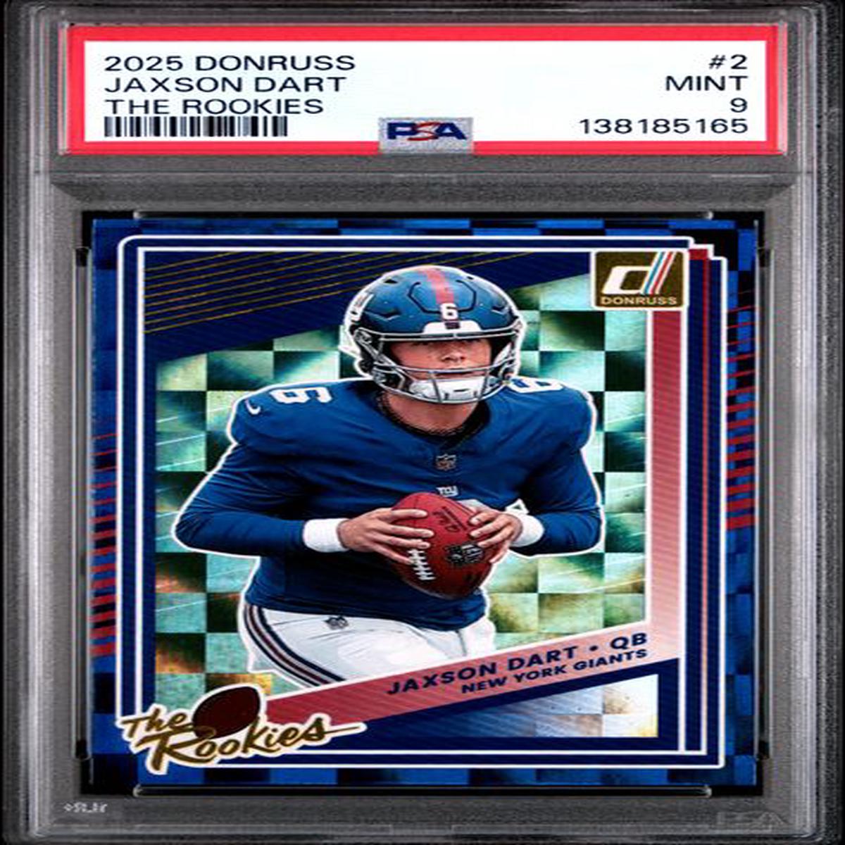 Graded 2025 Donruss Jaxson Dart #2 The Rookies Rookie RC Football Card PSA 9 Mint