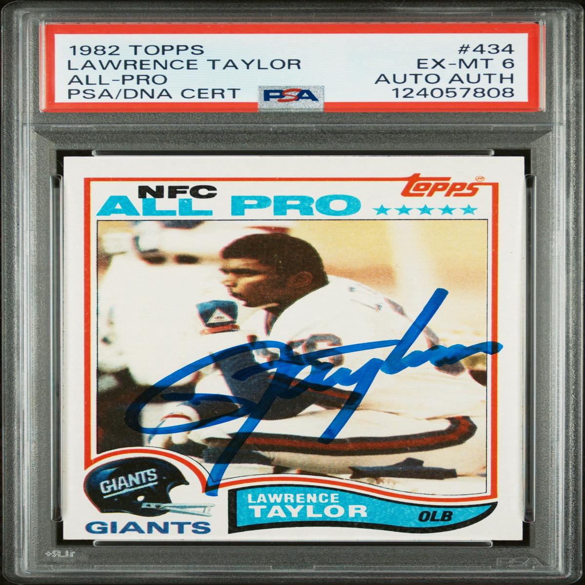 Graded 1982 Topps Lawrence Taylor #434 Rookie RC Signed Football Card PSA 6 Card - Auto Grade Authentic