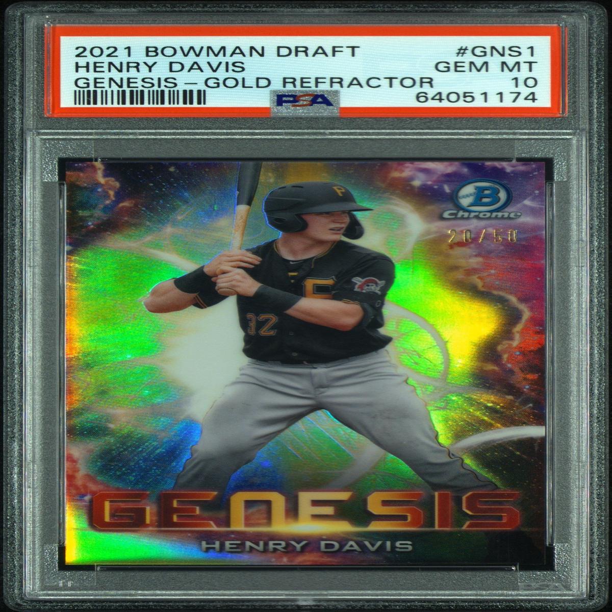 Graded 2021 Topps Bowman Draft Henry Davis #GNS1 Genesis Gold Refractor /50 Rookie RC Baseball Card PSA 10 Gem Mint