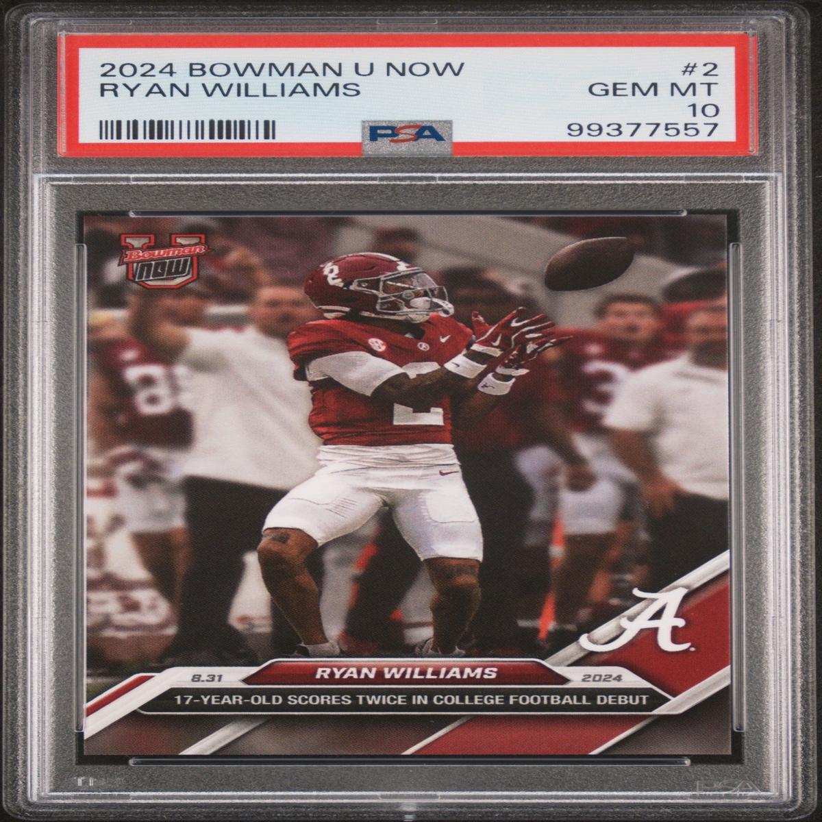 Graded 2024 Topps Bowman U Now Ryan Williams #2 Rookie RC Football Card PSA 10 Gem Mint