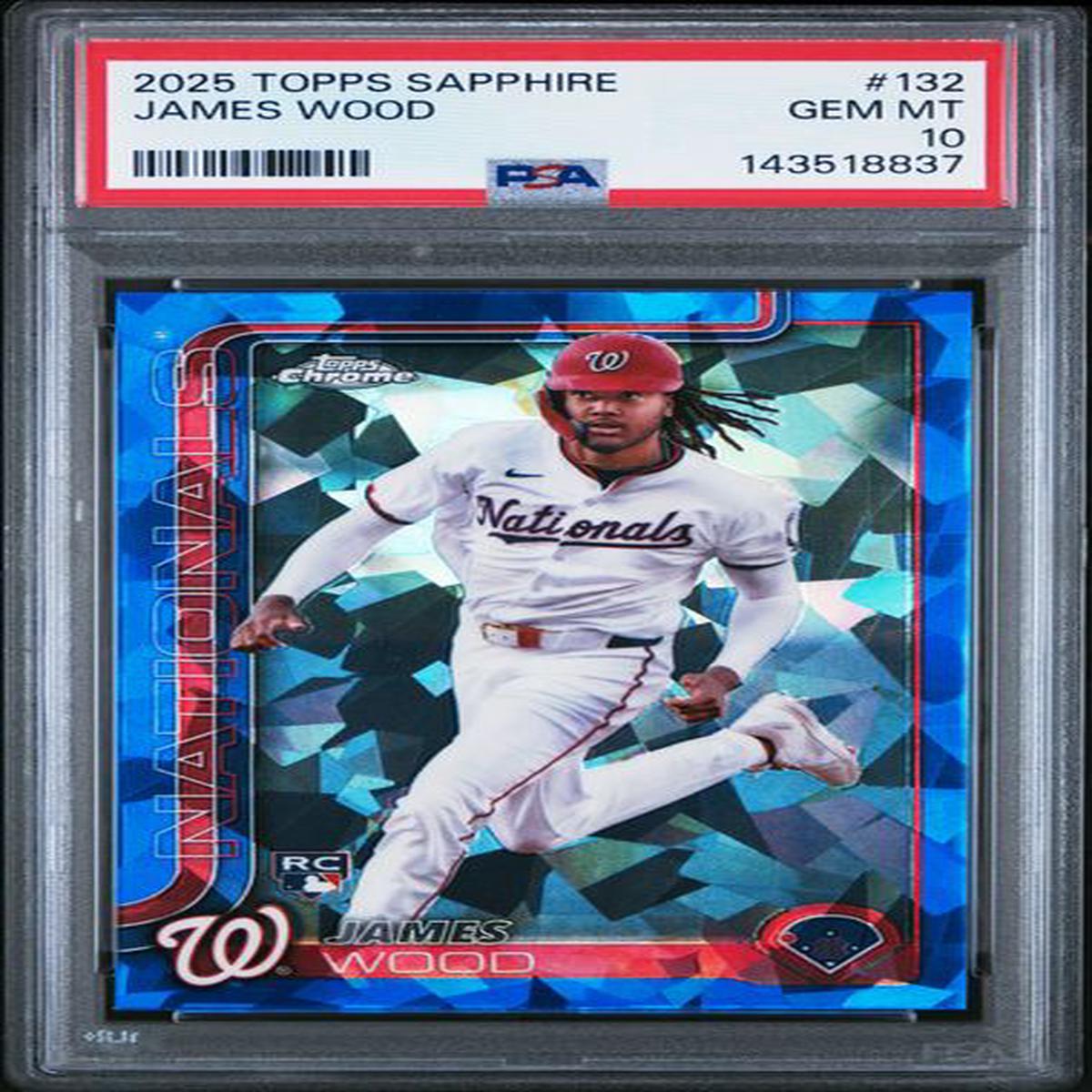 Graded 2025 Topps Chrome Sapphire James Wood #132 Rookie RC Baseball Card PSA 10 Gem Mint