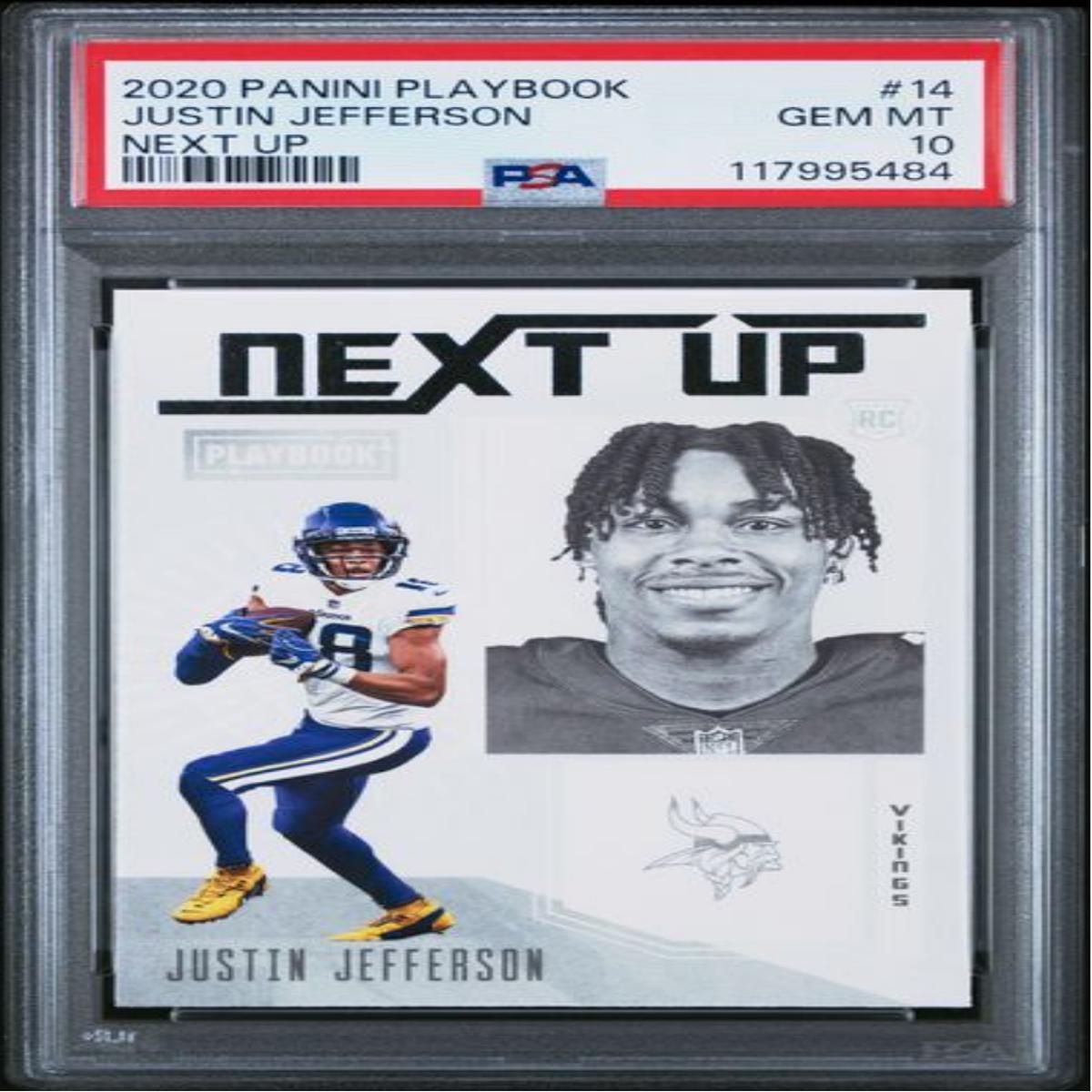 Graded 2020 Panini Playbook Justin Jefferson #14 Next Up Rookie RC Football Card PSA 10 Gem Mint