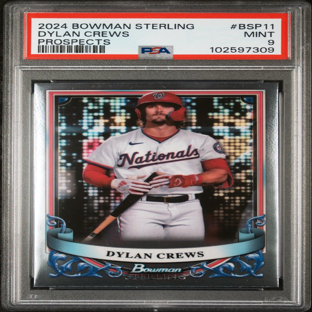 Graded 2024 Topps Bowman Sterling Dylan Crews #BSP11 Prospects Rookie RC Baseball Card PSA 9 Mint