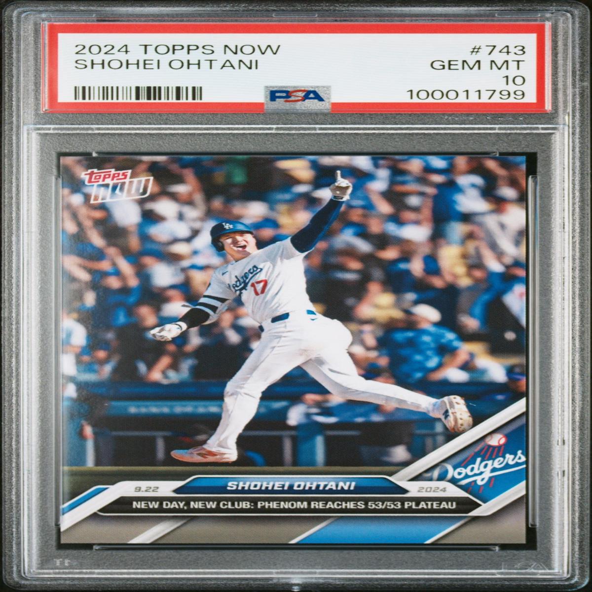 Graded 2024 Topps Now Shohei Ohtani #743 New Day, New Club Phenom Reaches 53/53 Plateau Baseball Card PSA 10 Gem Mint