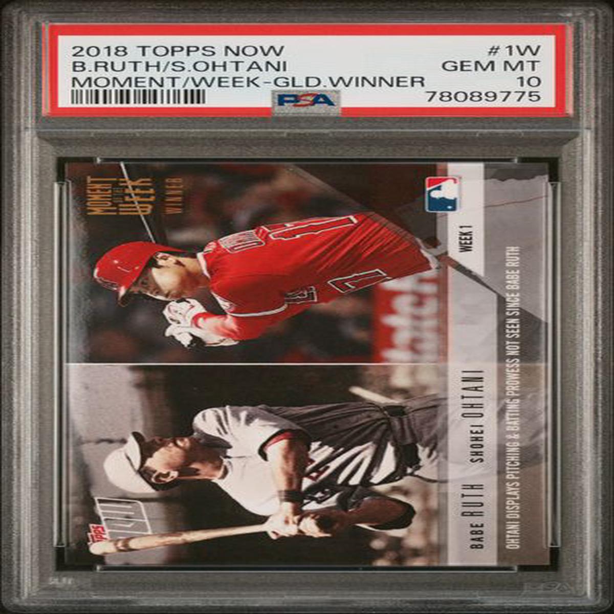 Graded 2018 Topps Now Shohei Ohtani/Babe Ruth #1W Moment of the Week Gold Winner Rookie RC Baseball Card PSA 10 Gem Mint