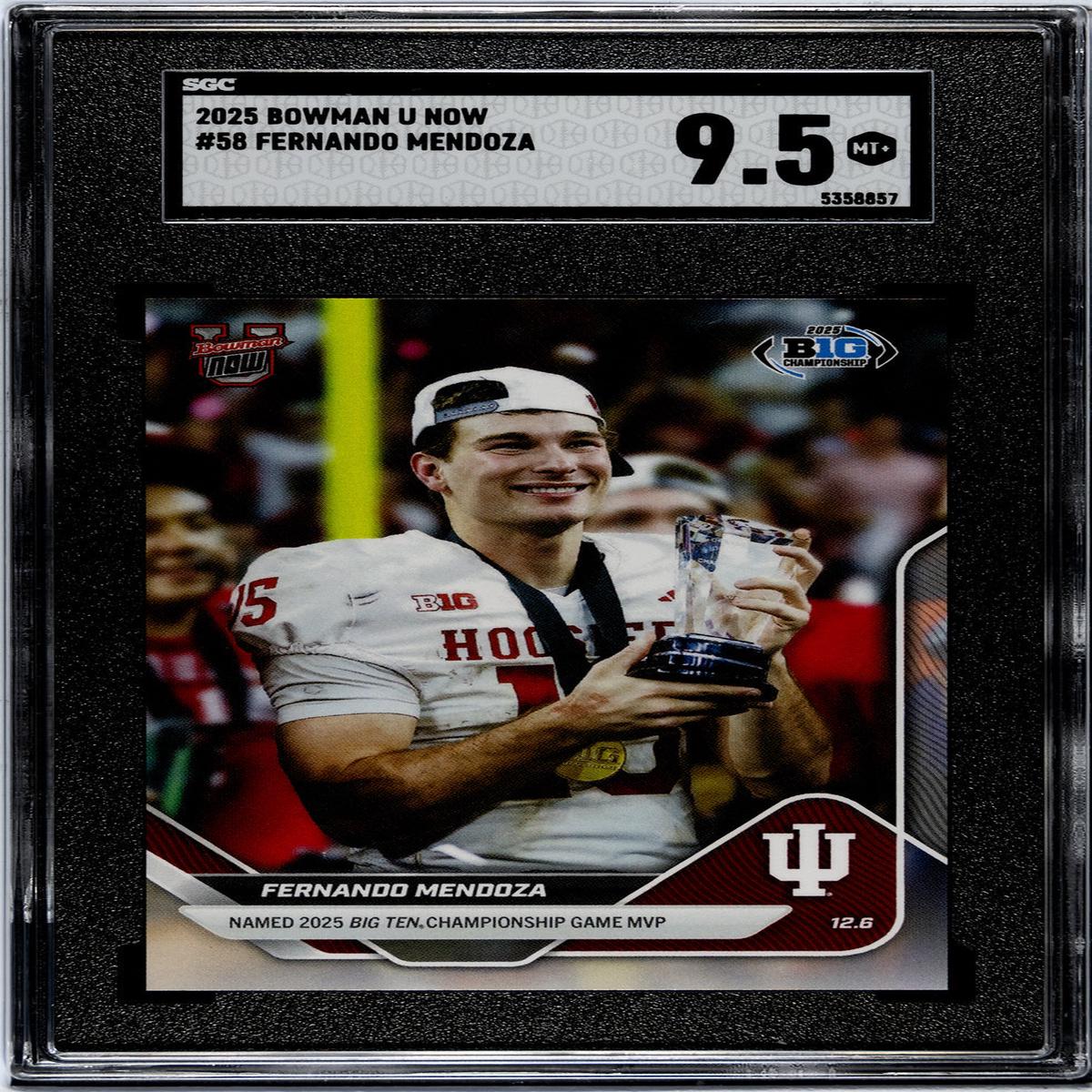 Graded 2025 Topps Bowman U Now Fernando Mendoza #58 Rookie RC Football Card SGC 9.5 Mint+