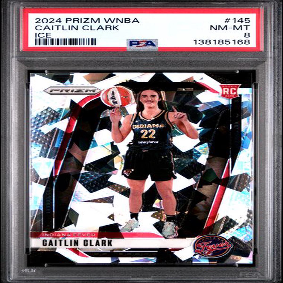 Graded 2024 Panini Prizm Caitlin Clark #145 Ice Rookie RC Basketball Card PSA 8 NM-MT