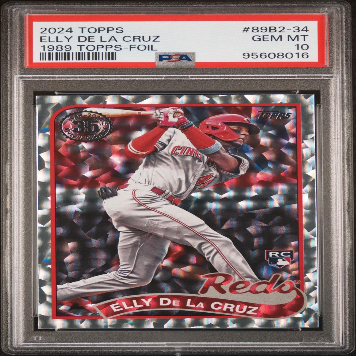 Graded 2024 Topps Elly De La Cruz #89B2-34 1989 Topps Foil Rookie RC Baseball Card PSA 10 Gem Mint