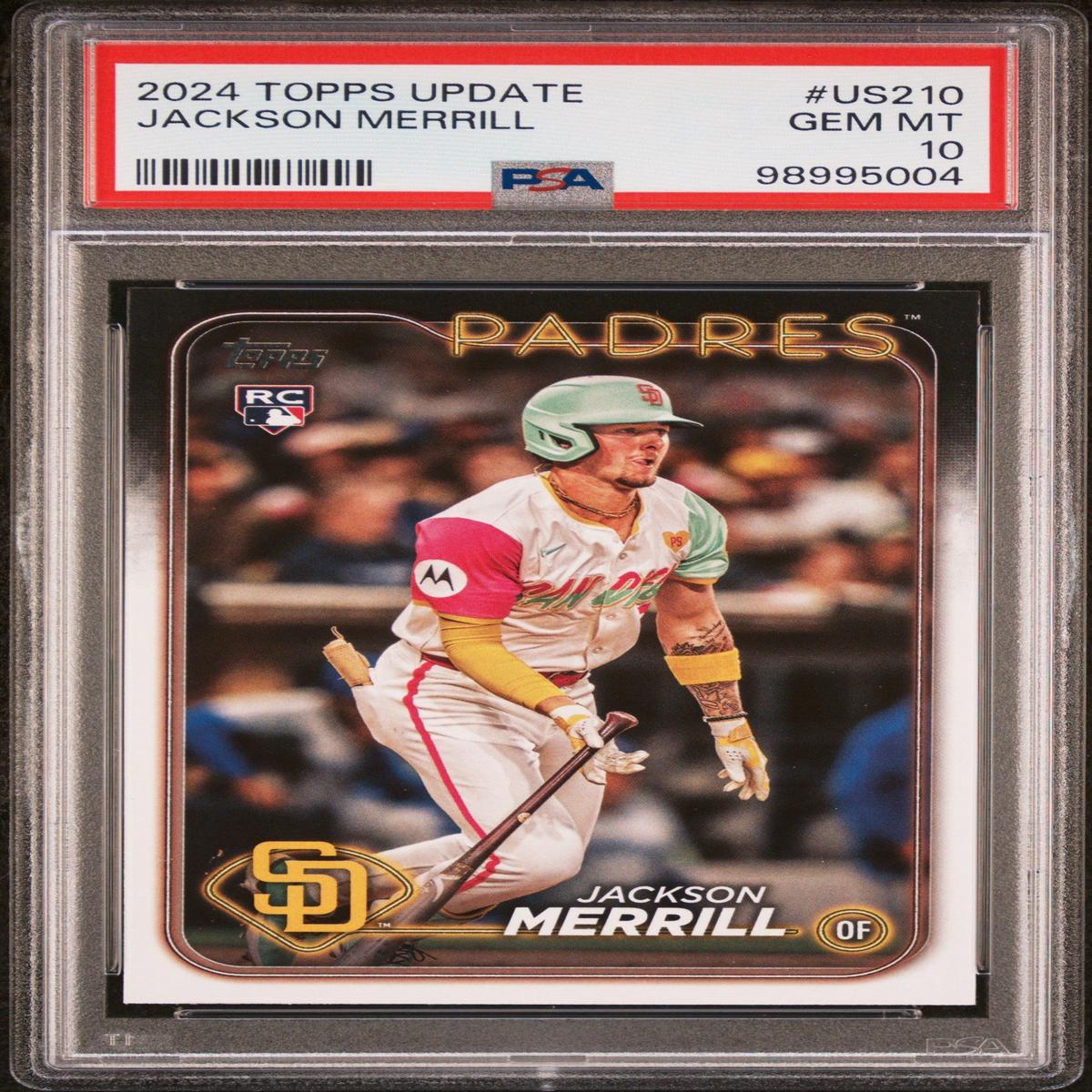 Graded 2024 Topps Update Jackson Merrill #US210 Rookie RC Baseball Card PSA 10 Gem Mint