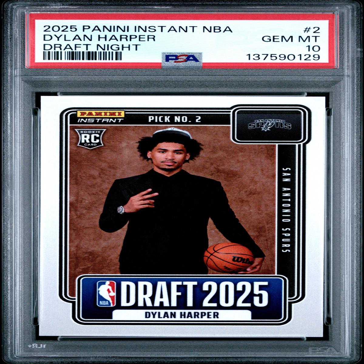 Graded 2025 Panini Instant Dylan Harper #2 Draft Night Rookie RC Basketball Card PSA 10 Gem Mint