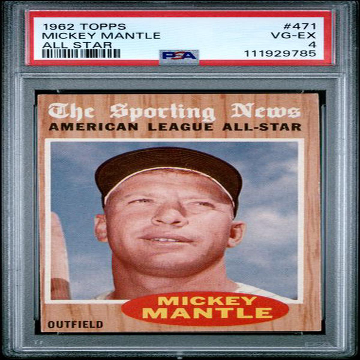 Graded 1962 Topps All Star Mickey Mantle #471 Baseball Card PSA 4 VG-EX