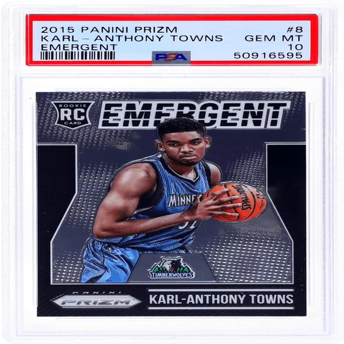 Graded 2015-16 Panini Prizm Karl-Anthony Towns #8 Emergent Rookie RC Basketball Card PSA 10 Gem Mint