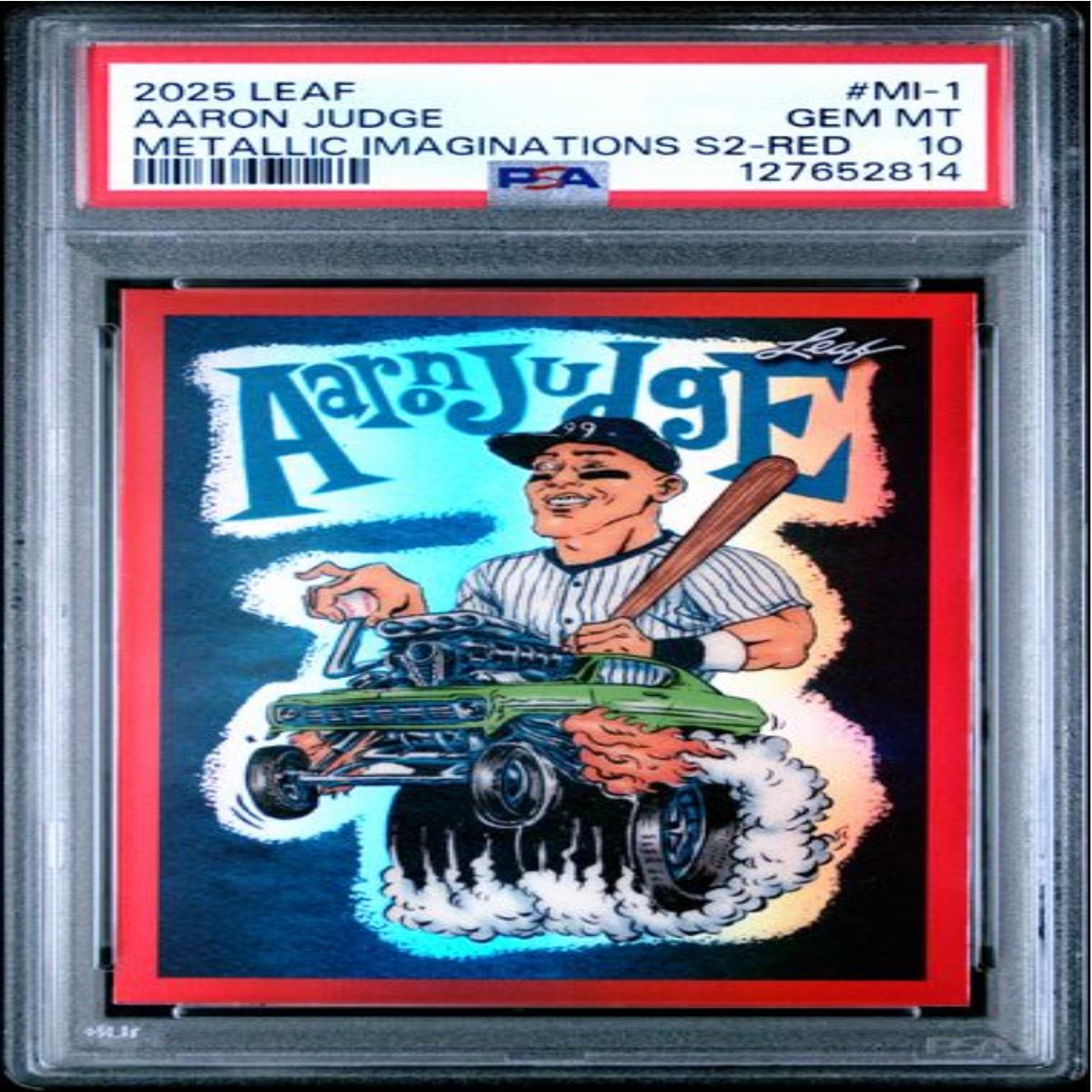 Graded 2025 Leaf Aaron Judge #MI1 Metallic Imaginations Series 2 Red /199 Baseball Card PSA 10 Gem Mint