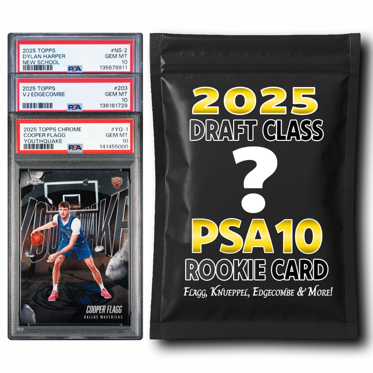 PSA 10 Graded 2025 NBA Draft Class Rookie Basketball Card Mystery Pack (Flagg, Knueppel, Edgecombe & More!)