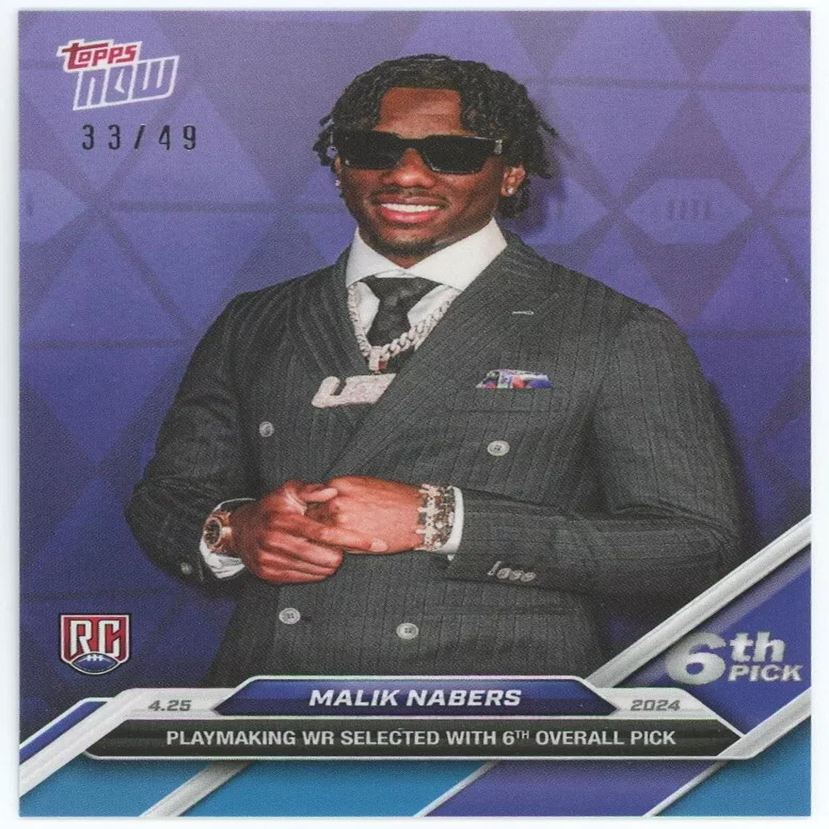 2024 Topps Now Malik Nabers #D4 Blue #/49 Rookie RC Football Card