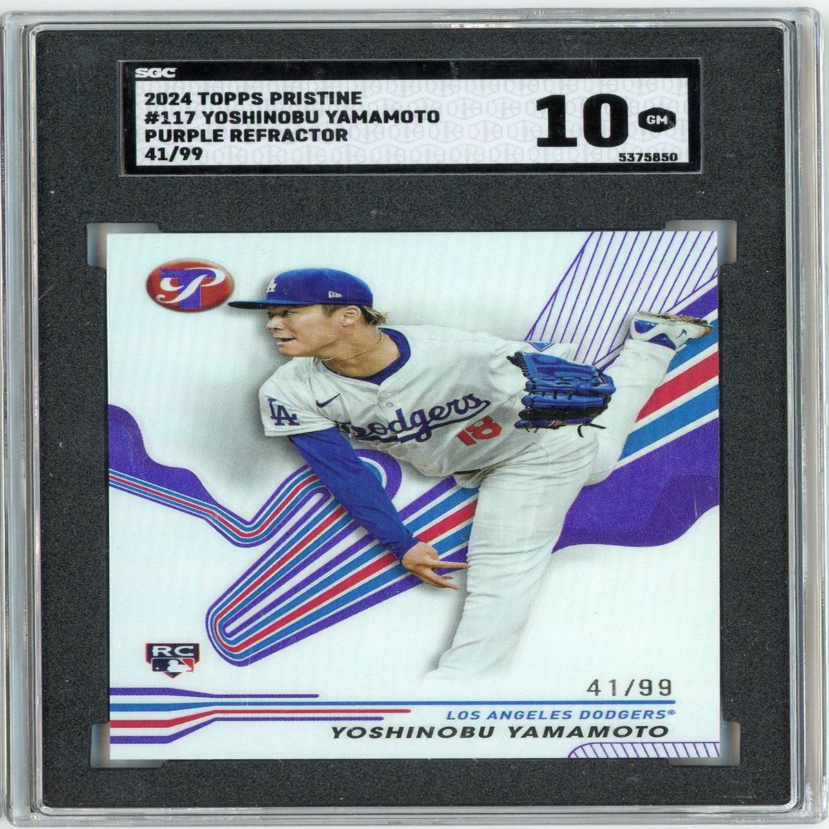 Graded 2024 Topps Pristine Yoshinobu Yamamoto #117 /99 Purple Refractor Rookie RC Baseball Card SGC 10 Gem Mint