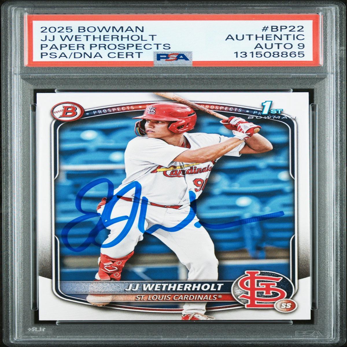 Graded 2025 Topps Bowman JJ Wetherholt #BP-22 Prospects Rookie RC Baseball Card PSA 9 Auto Grade Mint