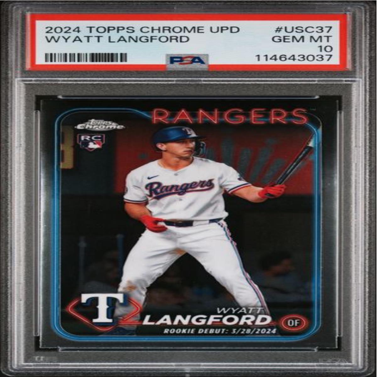 Graded 2024 Topps Chrome Update Wyatt Langford #USC37 Rookie RC Baseball Card PSA 10 Gem Mint