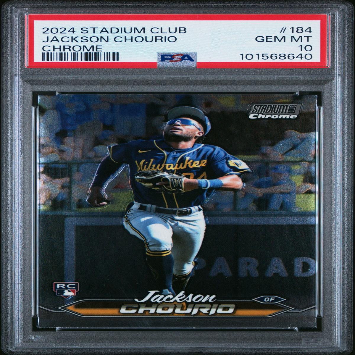Graded 2024 Topps Stadium Club Jackson Chourio #184 Chrome Rookie RC Baseball Card PSA 10 Gem Mint
