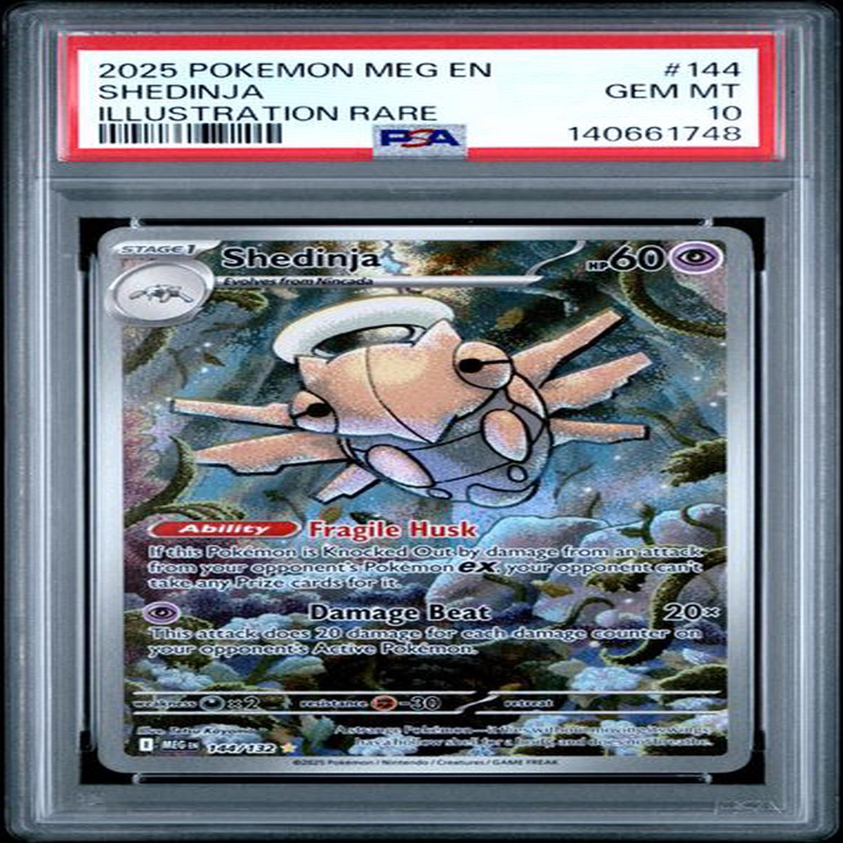 Graded 2025 PKM MEG EN Shedinja #144 Illustration Rare Trading Card Game PSA 10 Gem Mint