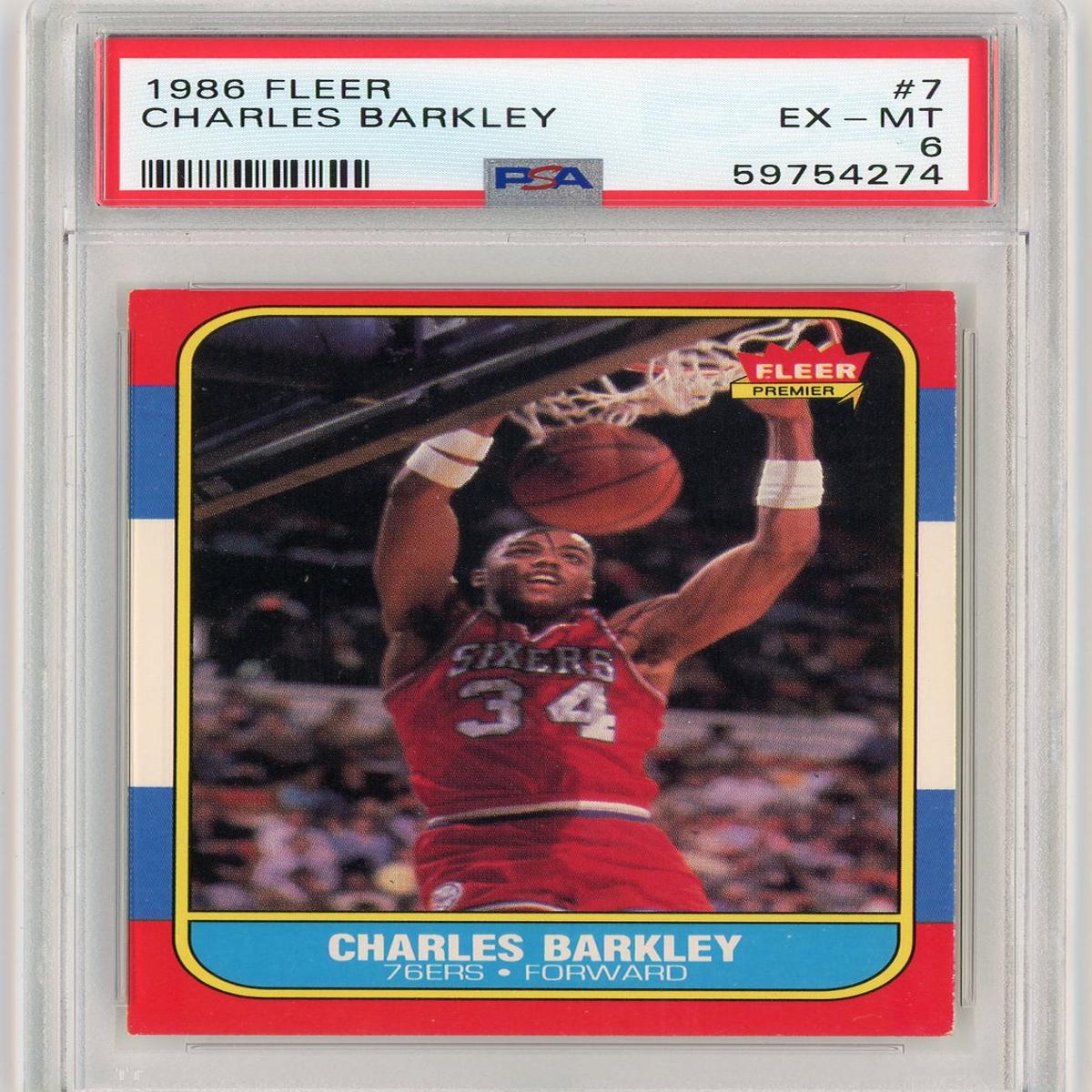 Graded 1986 Fleer Charles Barkley #7 Rookie RC Basketball Card PSA 6 EX-MT