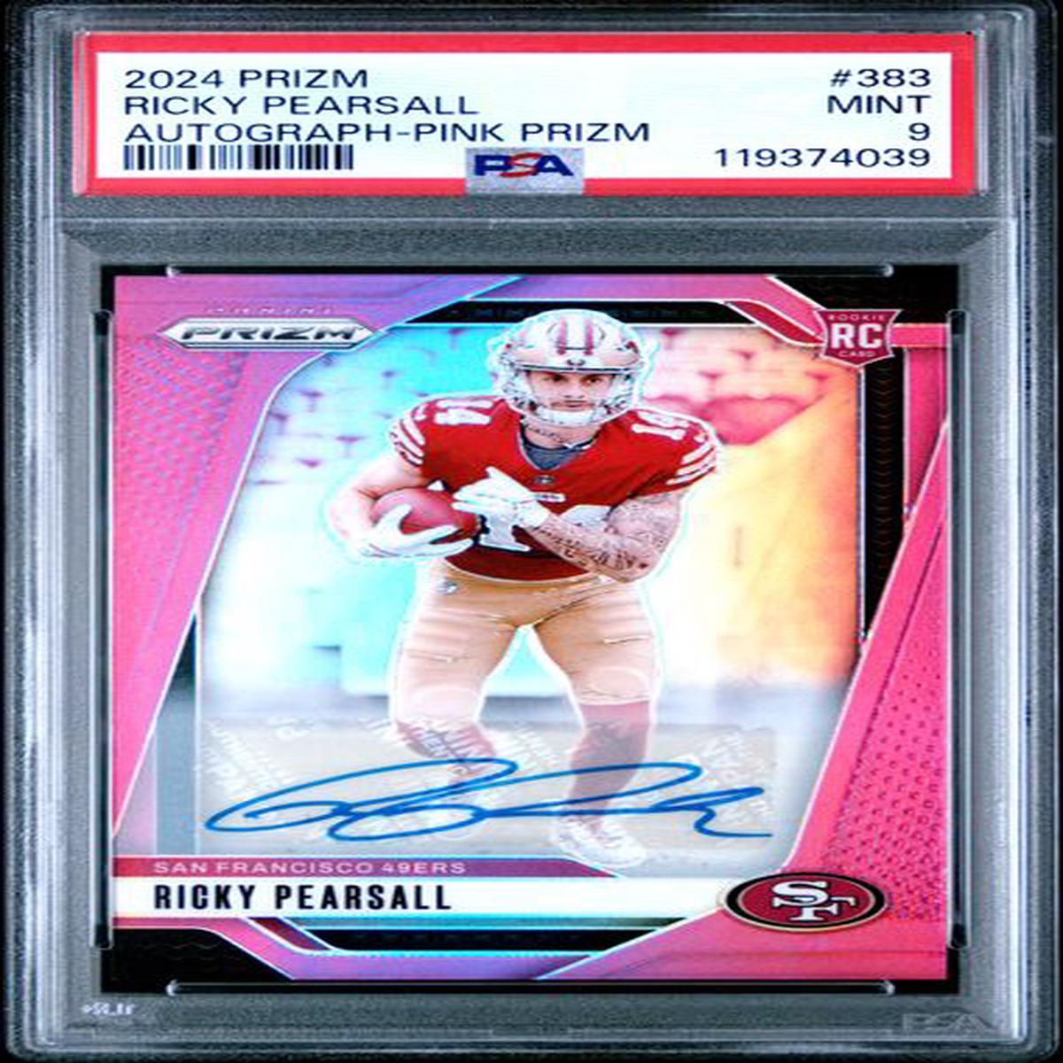 Graded 2024 Panini Prizm Ricky Pearsall #383 Pink Prizm Autograph Rookie RC Football Card PSA 9 Mint