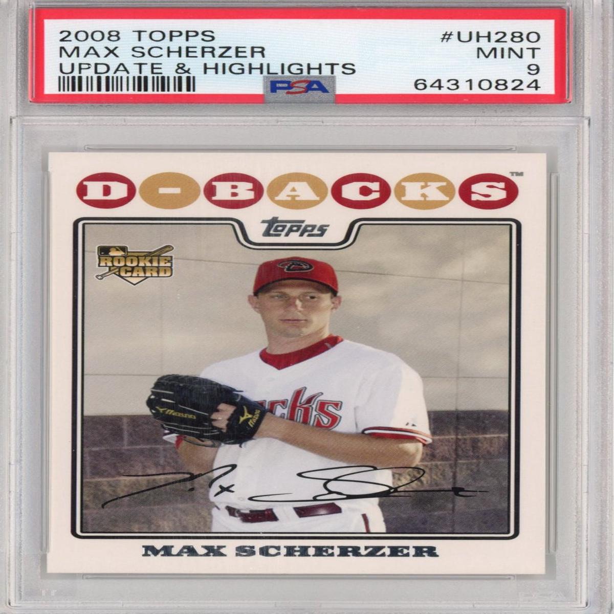 Graded 2008 Topps Update & Highlights Max Scherzer #UH280 Rookie RC Baseball Card PSA 9 Mint