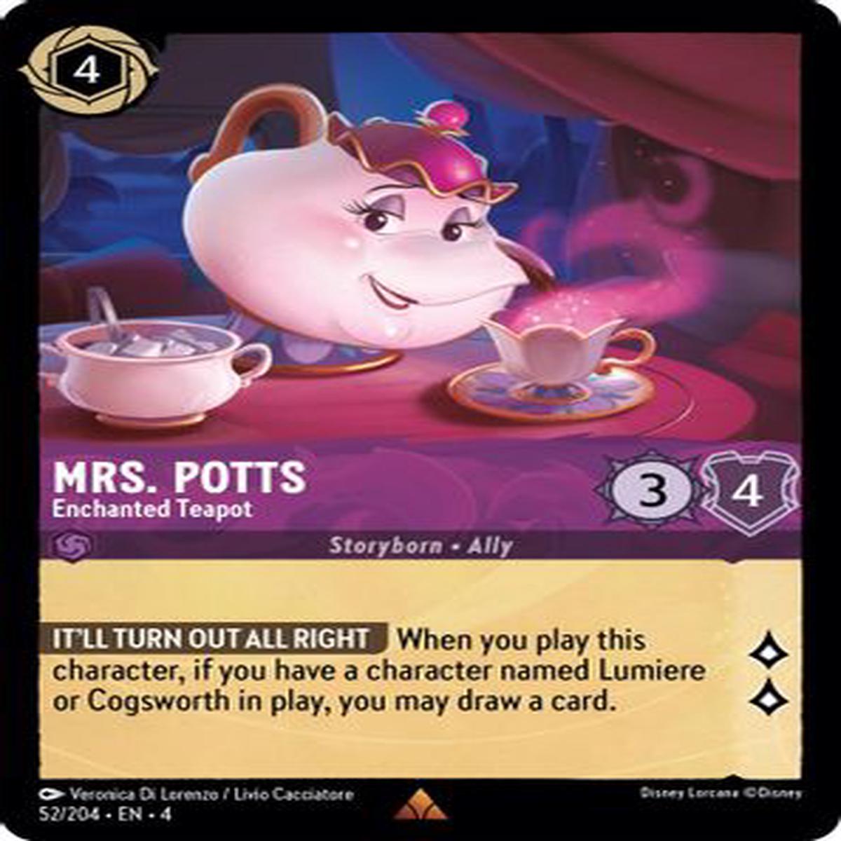 Mrs. Potts - Enchanted Teapot 52/204 - Rare - Cold Foil