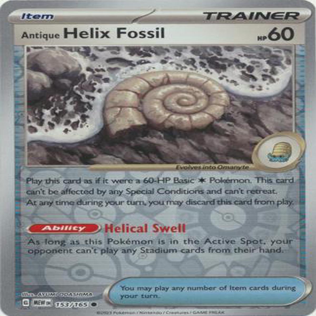 Antique Helix Fossil 153/165 - Common - Reverse Holo