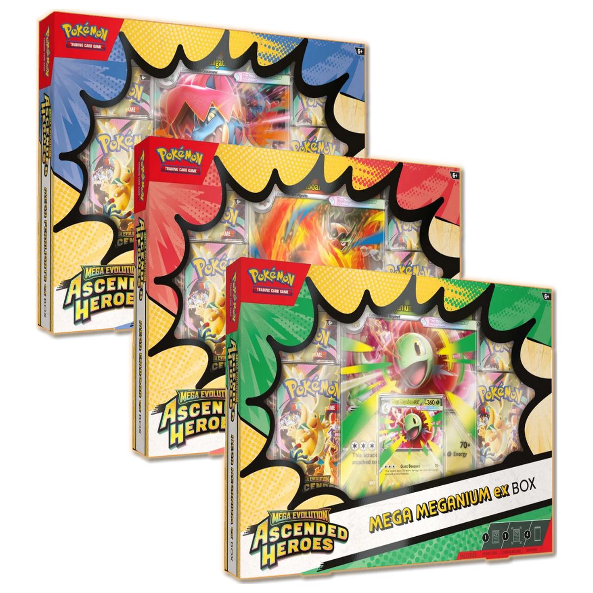 Ascended Heroes (ESPAOL) Mega Meganium ex Box - Mega Emboar ex Box - Mega Feraligatr ex Box (Trio) (PREVENTA)