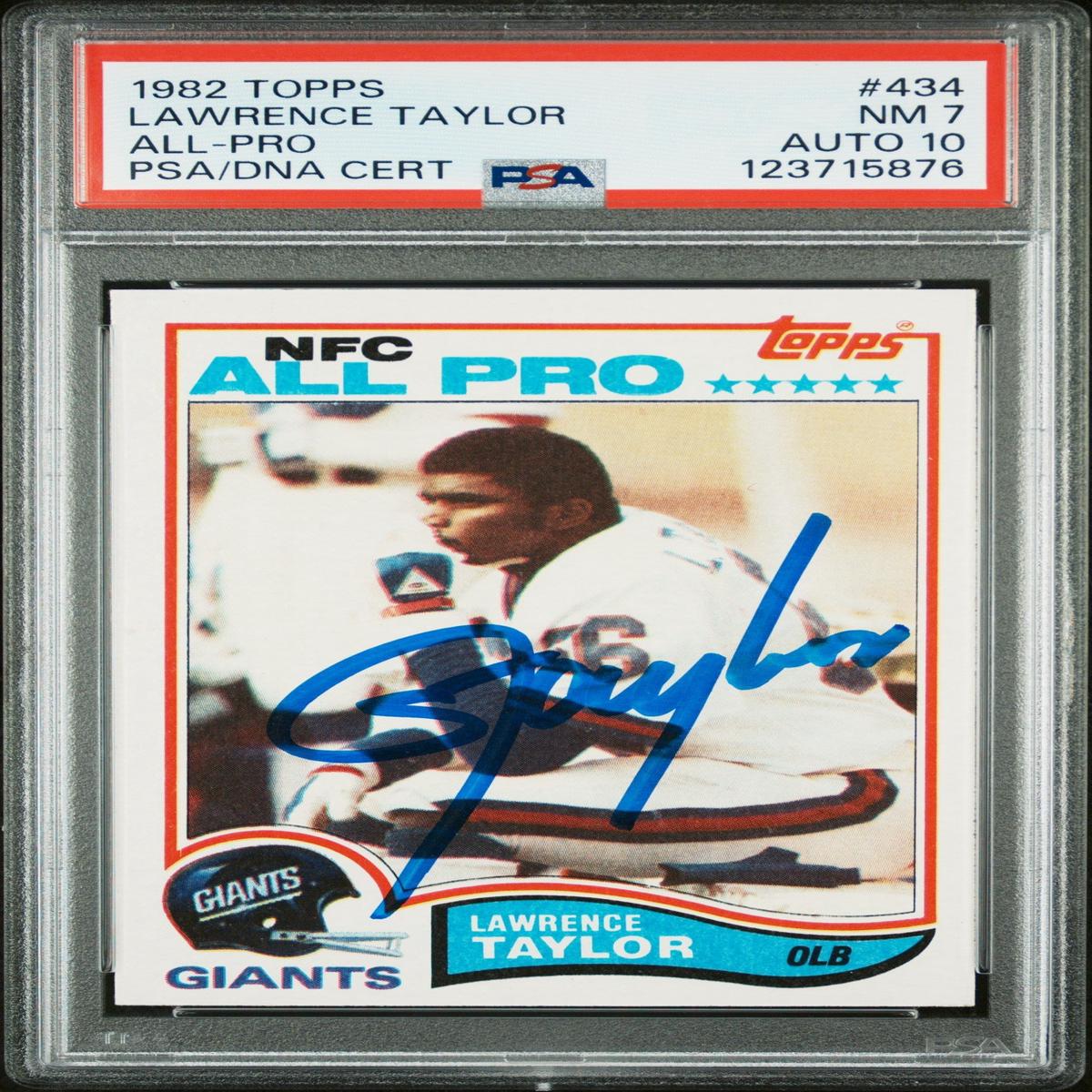 Graded 1982 Topps Lawrence Taylor #434 Rookie RC Signed Football Card PSA 7 Card - Auto Grade 10