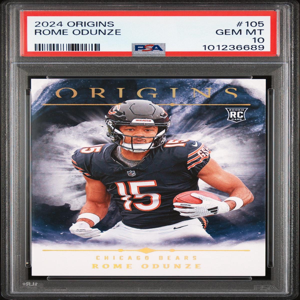 Graded 2024 Panini Origins Rome Odunze #105 Rookie RC Football Card PSA 10 Gem Mint