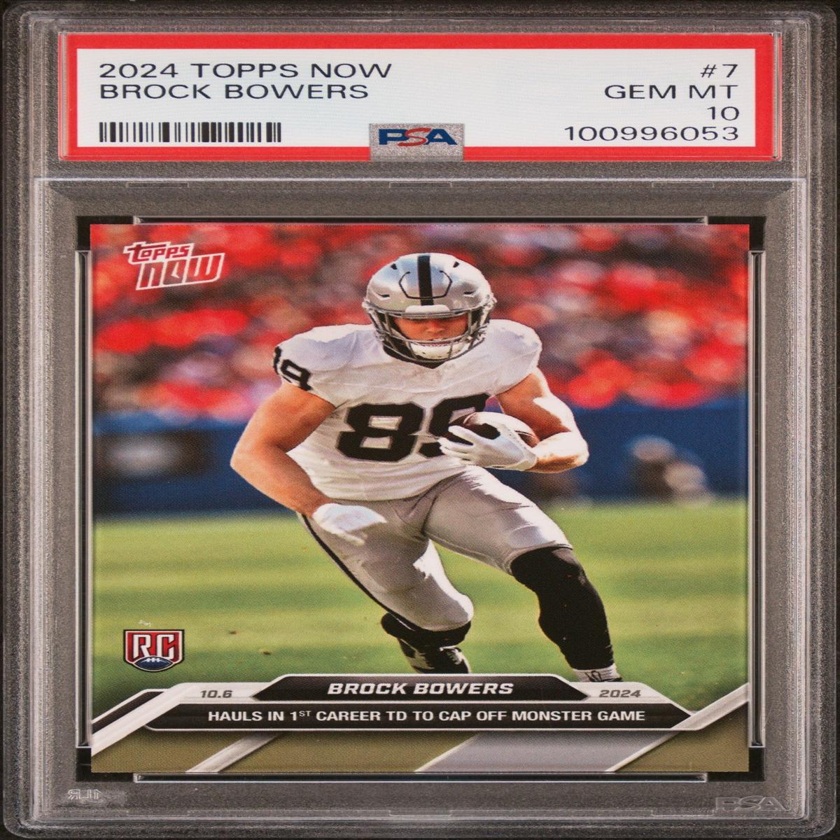 Graded 2024 Topps Now Brock Bowers #7 Rookie RC Football Card PSA 10 Gem Mint