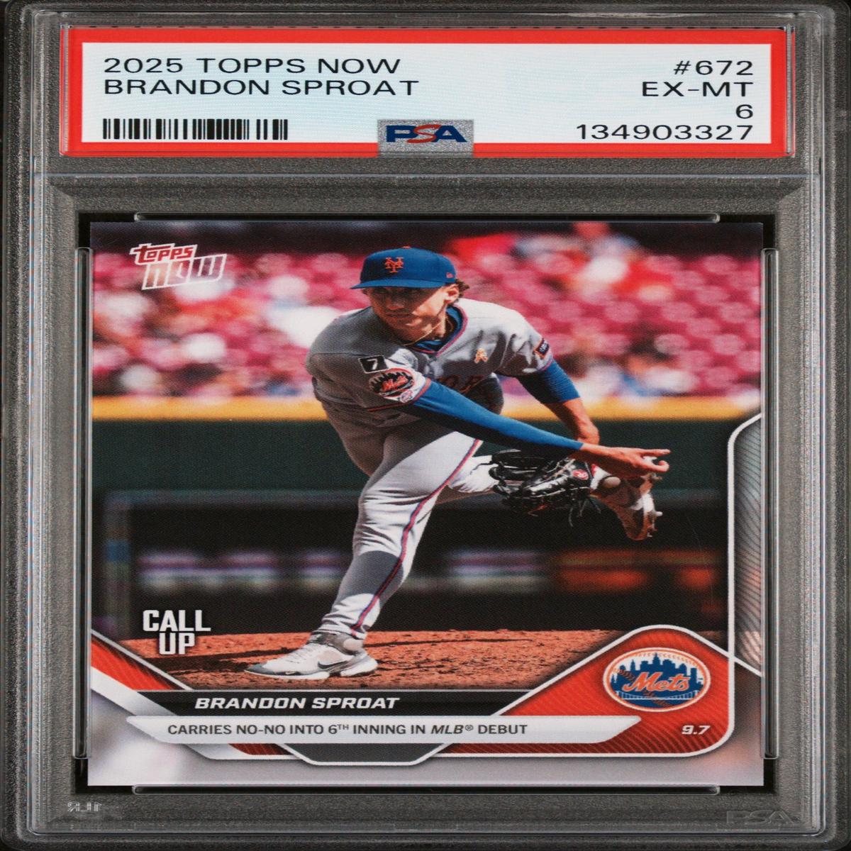 Graded 2025 Topps Now Brandon Sproat #672 Rookie RC Baseball Card PSA 6 Excellent