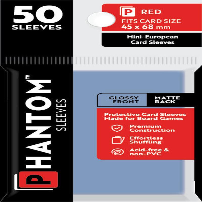 Phantom Sleeves - Gloss Front/Matte Back Red Card Sleeves 50-Pieces 45 mm x 68 mm Size - Clear