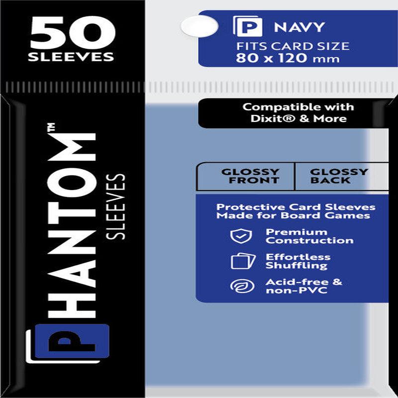 Phantom Sleeves - Gloss Front/Gloss Back Navy Card Sleeves 50-Pieces 80 mm x 120 mm - Clear