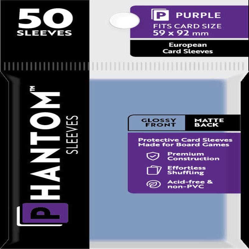 Phantom Sleeves - Gloss Front/Matte Back Purple Card Sleeves 50-Pieces 59 mm x 92 mm Size - Clear
