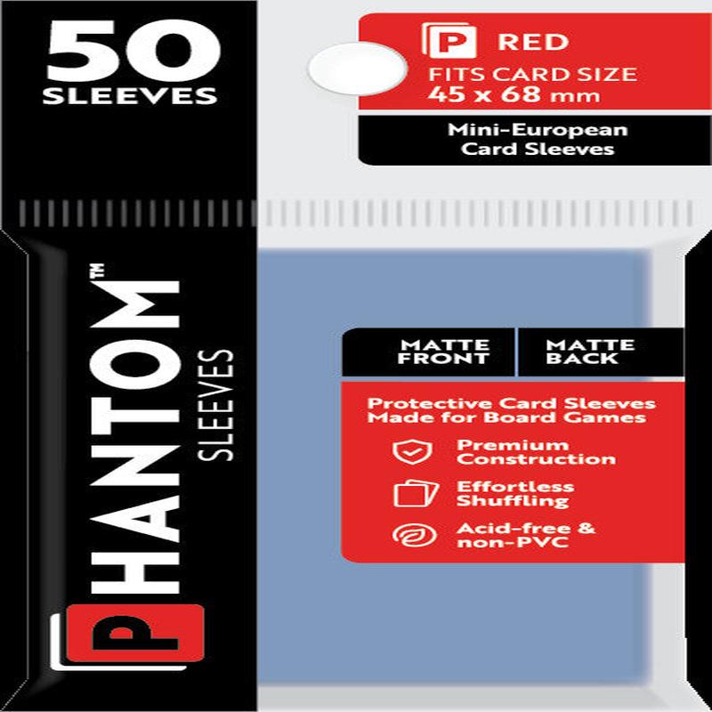 Phantom Sleeves - Matte Front/Matte Back Red Card Sleeves 50-Pieces 45 mm x 68 mm Size - Clear
