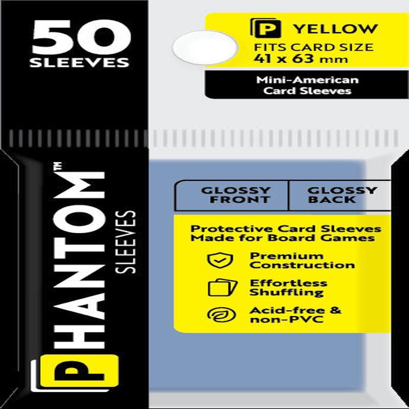 Phantom Sleeves - Gloss Front/Gloss Back Yellow Card Sleeves 50-Pieces 41 mm x 63 mm Size - Clear
